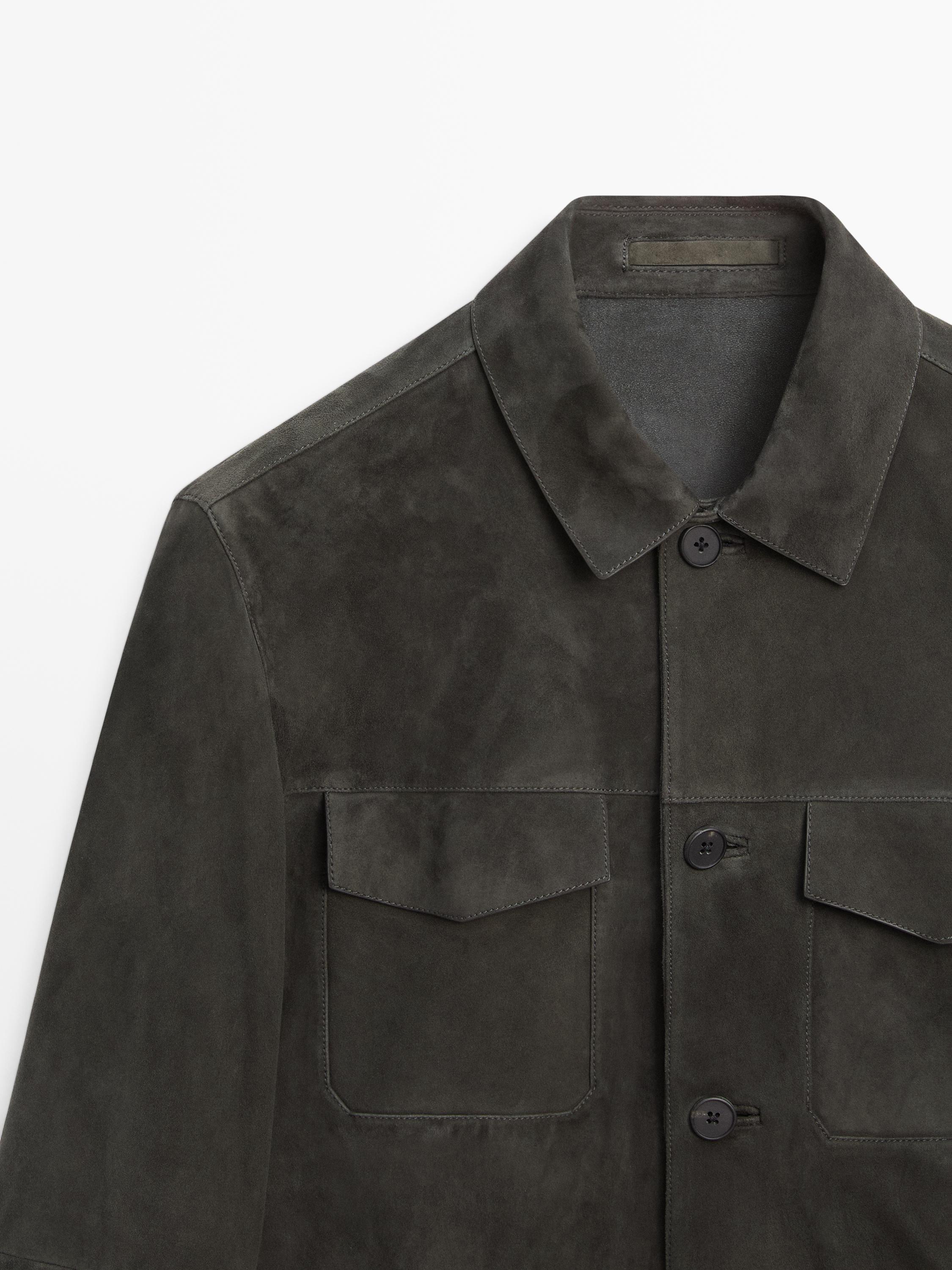 Veste poches cuir daim